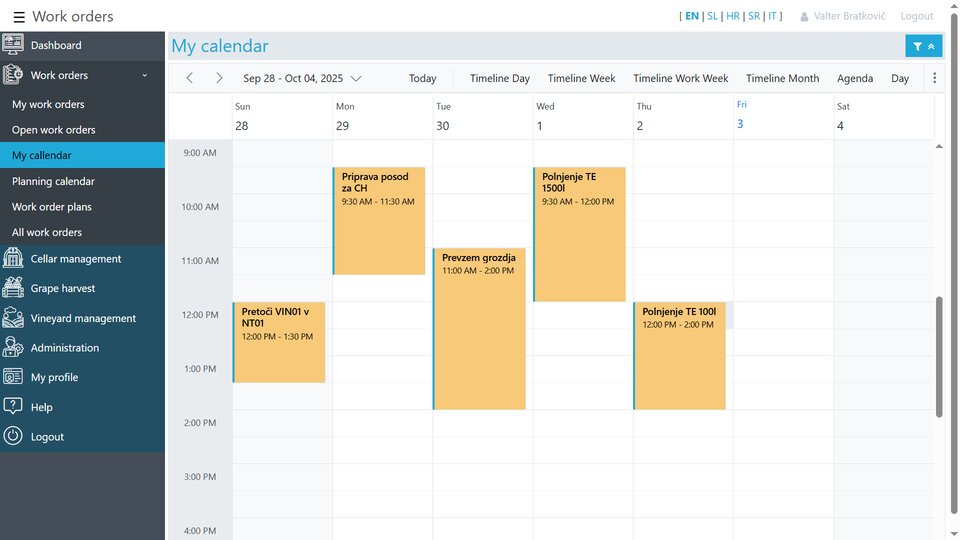Display of work assignments in the work calendar.
