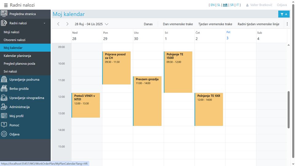 Prikaz radnih naloga u kalendaru poslova.