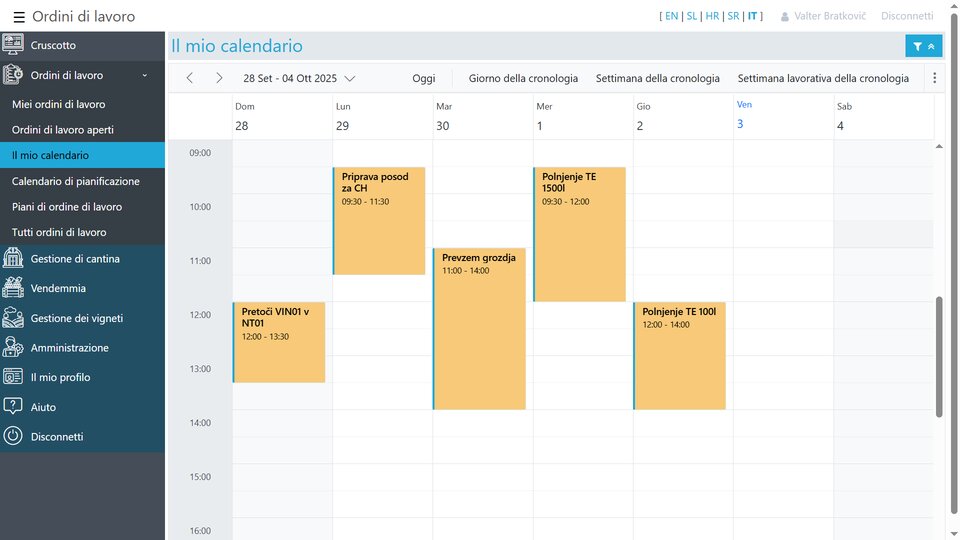 Display di ordini di lavoro nel calendario di lavoro.